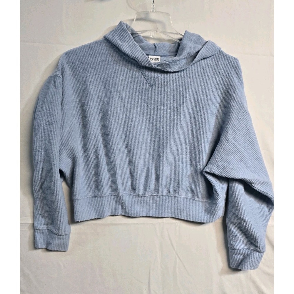 Pink Victoria's Secret Women's Pull Over Hoodie Blue Relaxed Cropped  XS